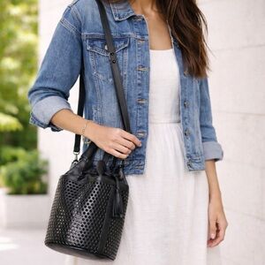 Loeffler Randall Industry Perforated Leather Bucket Crossbody Bag